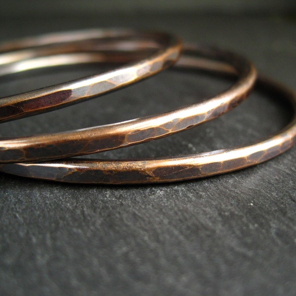 Hammered pure bronze bangle set for women, ladies large size, bronze wedding anniversary gift for wife, 8th and 19th anniversary presents