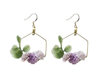 Pendientes colgantes con flores en 3D, pendientes de jardín, pendientes de jardín con flores, pendientes de flores rosas