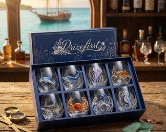 Vaso de cristal 3D con animales marinos, copa de vino sin tallo con diseño de criaturas marinas, vajilla artesanal con motivos marinos, regalo ideal para casas de playa, regalo para amantes del océano.