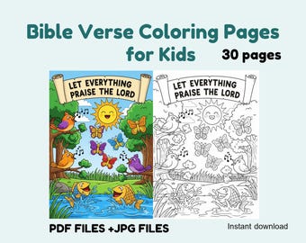 Bible Verse Coloring Pages for Kids – 30 Printable Christian Coloring Sheets, Scripture Coloring Book PDF & JPG, US Letter + A4 Sizes