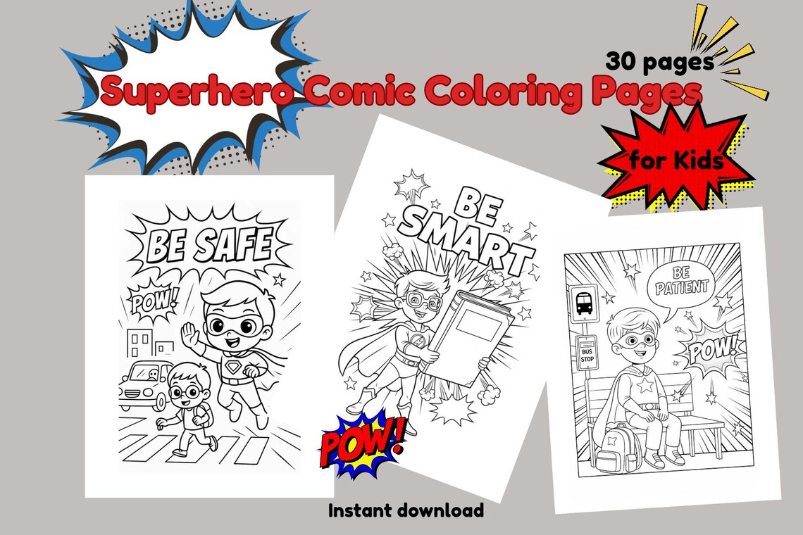 Superhero Comic Coloring Pages: 30 Positive Affirmation Sheets (PDF ...