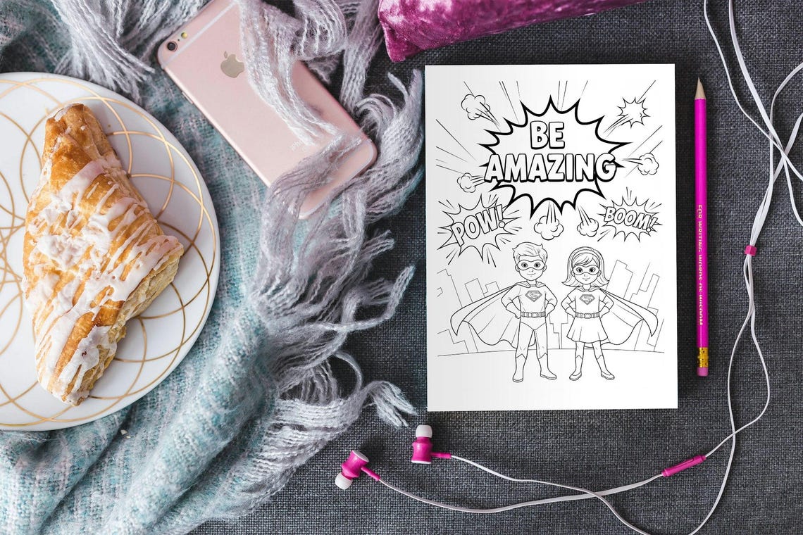 Superhero Comic Coloring Pages: 30 Positive Affirmation Sheets (PDF ...