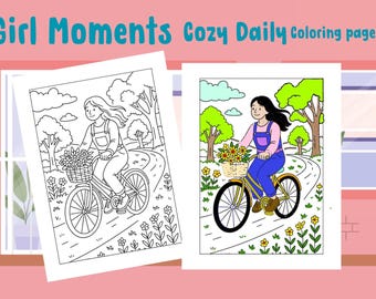 Cozy Girl Moments Coloring Book: 25 Relaxing Pages (PDF JPG, US Letter A4)