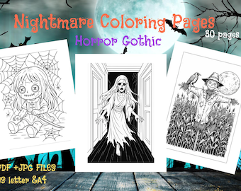 Creepy Gothic Horror Coloring Pages: 30 Surreal Art Sheets (PDF & JPG Download