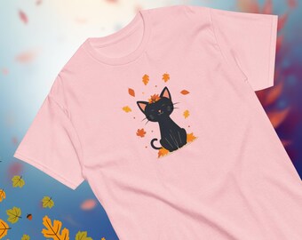 Autumn Black Cat Shirt, Fall Leaves, Cat Lover Gift