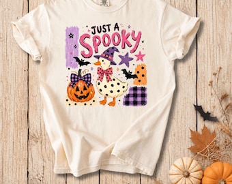 Comfort Colors® Just a Spooky Shirt, Halloween Shirt, Goose Pumpkin Tee, Fall Aesthetic Shirt