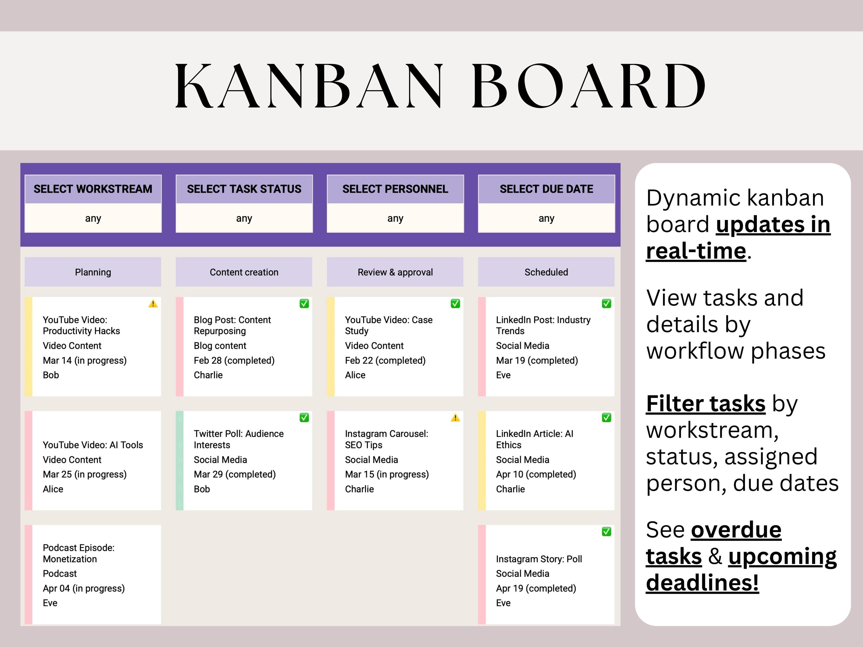Kanban Board and Task Tracker for Google Sheets | Task Management ...