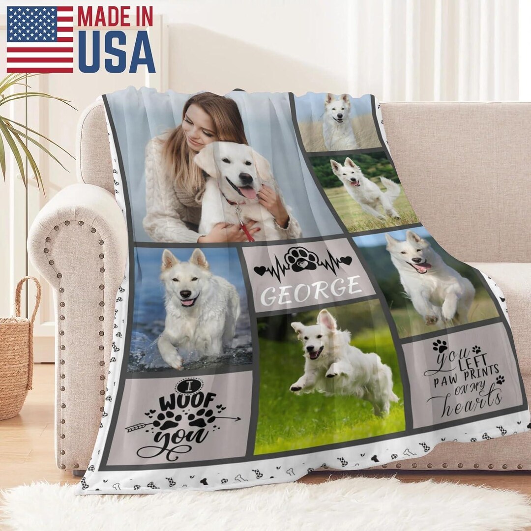 Custom Pet Photo Blanket, Personalized Dog or Cat Portrait Throw, Pet ...