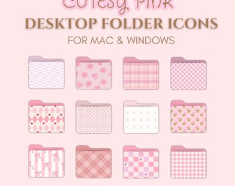 May include: Twelve pink and white patterned folder icons for Mac and Windows computers. The icons are designed in a cute and girly style.  Cutesy Pink Desktop Folder Icons. 12 PNG and ICO files. Instant Download.