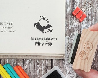 Personalised Teacher Book Rubber Stamp -  Personalized Teacher Bookplate Stamper - Teacher Gift - This book belongs to - From the Library of