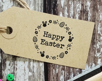 Happy Easter Wreath Sentiment Rubber Stamp