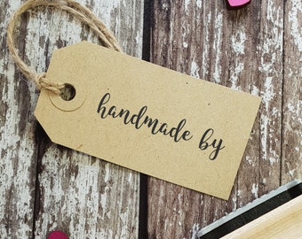 Handmade By Script Rubber Stamp - Hand Made Stamp - Homemade Stamper - Handmade By Stamp - Hand Made Label