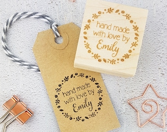 As seen on This Morning - Personalised Floral Hand Made With Love By Rubber Stamps - Handmade By Stamp - Hand Made Label