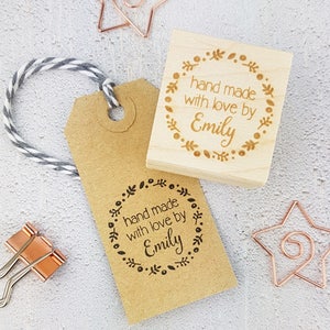 As seen on This Morning - Personalised Floral Hand Made With Love By Rubber Stamps - Handmade By Stamp - Hand Made Label