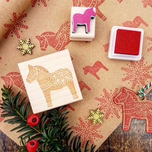 Dala Horse Rubber Stamp - Christmas Rubber Stamp  - Stocking Stuffer - Nordic Christmas - Scandi Stamper - Christmas Craft Gift Wrap