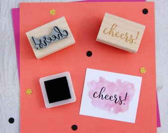Cheers! Text Rubber Stamp - Thanks Stamper - Sentiment Stamp - Thank You - Card Making - Script Font - Celebration - Scrapbooking