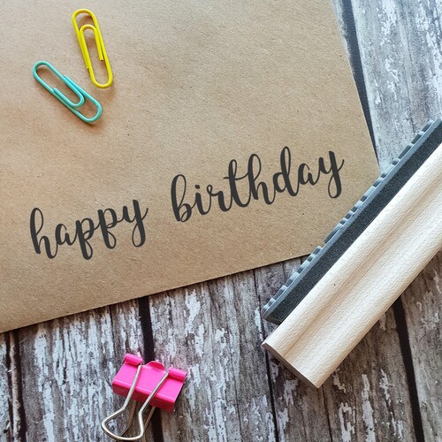 Happy Birthday Script Rubber Stamp Large Sentiment Text Etsy