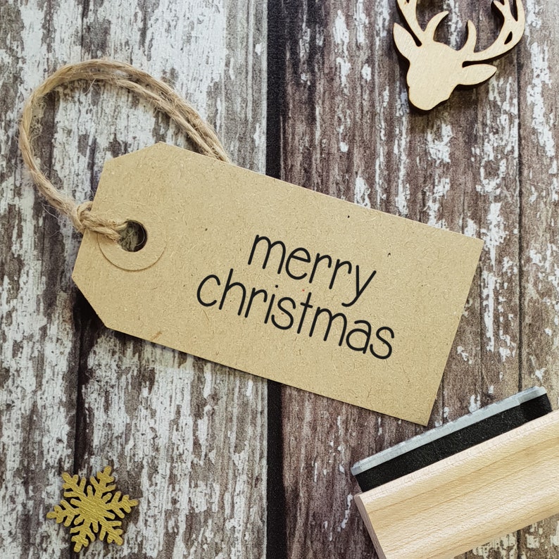 Merry Christmas Simple Font Small Rubber Stamp image 1