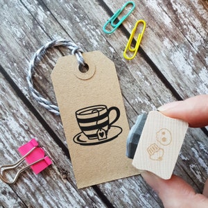 Tea Cup Stripey rubber stamp - Cup of Tea Rubber Stamp - Tea Bag - Cup Saucer - Mug - gift for foodie - Drink