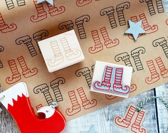 Elf Stockings Christmas Rubber Stamp - Stocking Stuffer Filler - Coloring In - Santa's Helper - Christmas Stamper - Card Making - Craft