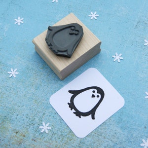 Christmas Stamp - Small Penguin Rubber Stamp  - Stocking Stuffer - Penguin Gift - Gift for Penguin Lover - Christmas Craft