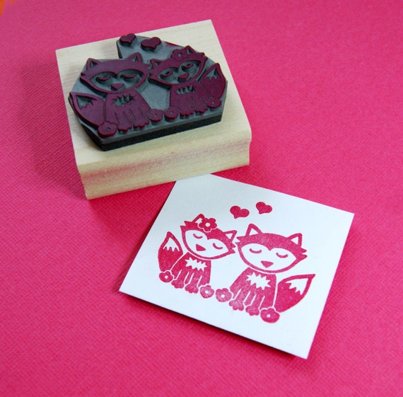 Foxes In Love Rubber Stamp Diy Wedding Handmade Wedding Etsy