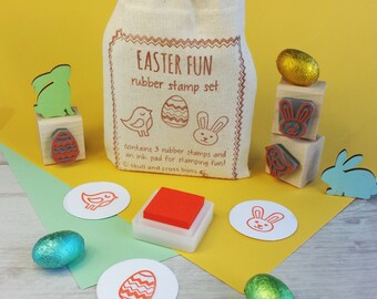 Easter Fun Rubber Stamp Gift Set - Bunny Rubber Stamp - Easter Egg Stamp - Easter Craft - Bird Rubber Stamp - Easter Gift - Easter Present