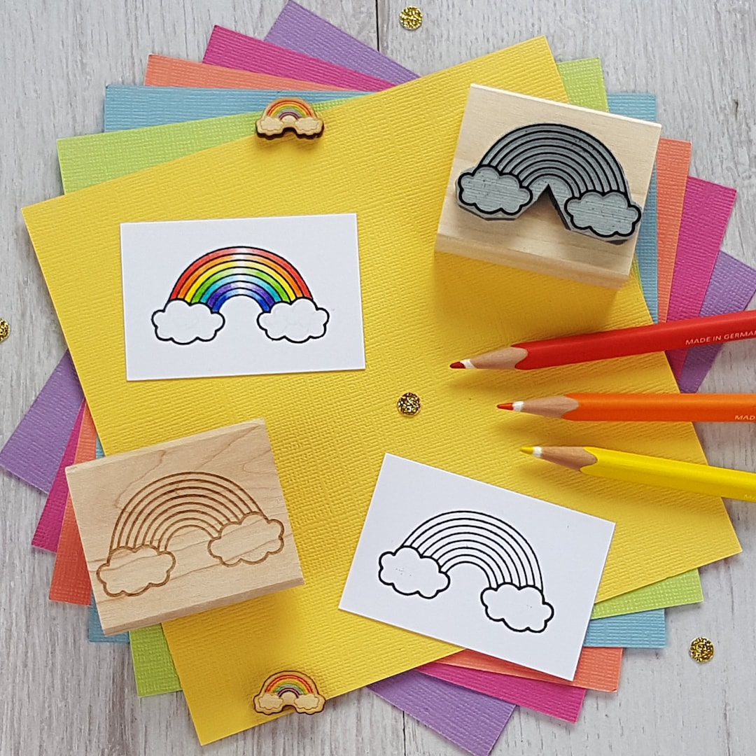 Rainbow Rubber Stamp Rainbow Colouring in Rubber Stamp Stocking Stuffer