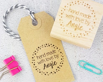 Personalised Spotty Hand Made With Love By Rubber Stamps - Personalized Stamp - Custom Stamper - Handmade By Stamp - Hand Made Label