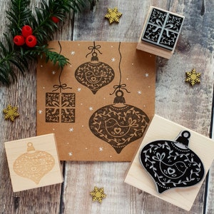 Christmas Scandi Bird Baubles and Present Rubber Stamps  - Christmas Craft