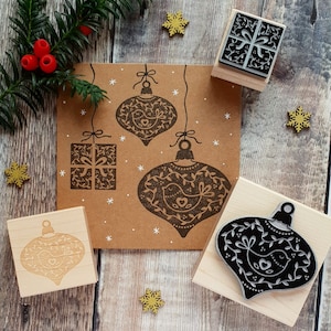 Christmas Scandi Bird Baubles and Present Rubber Stamps  - Christmas Craft