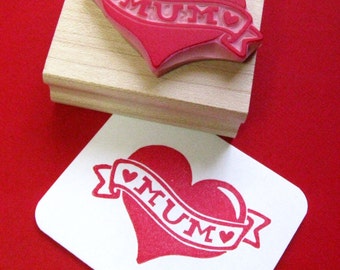 Mum Stamp - Tattoo Mum Heart Rubber Stamp - Mothers Day Gift  - Mothering Sunday Gift  - Gift for Mother -  Gift for Mum