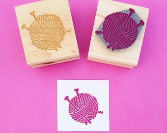 Wool and Needles Rubber Stamp - Knitting Stamp - Knit Stamper - Gift for Knitter - Knitting Supplies - Knitting Needles - Handmade Craft