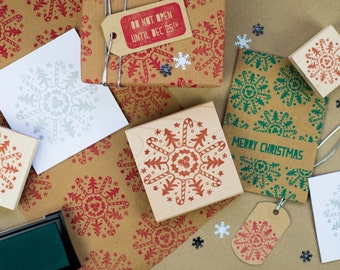 Christmas Motif Snowflake Rubber Stamp - Christmas Rubber Stamper - Candy Cane - Christmas Tree - Christmas Craft - Stocking Stuffer