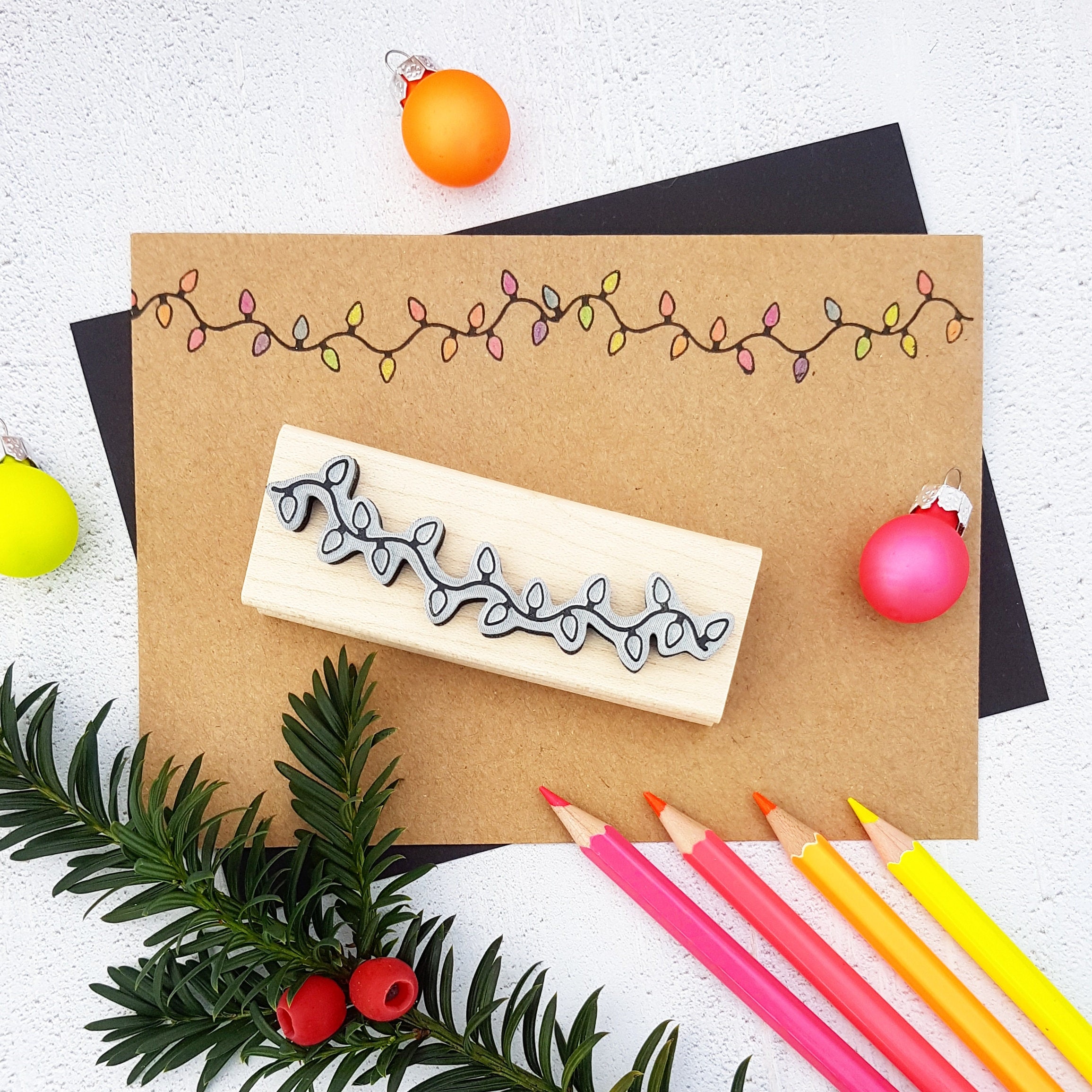 Christmas String Of Tree Lights Rubber Stamp Christmas Tree Etsy