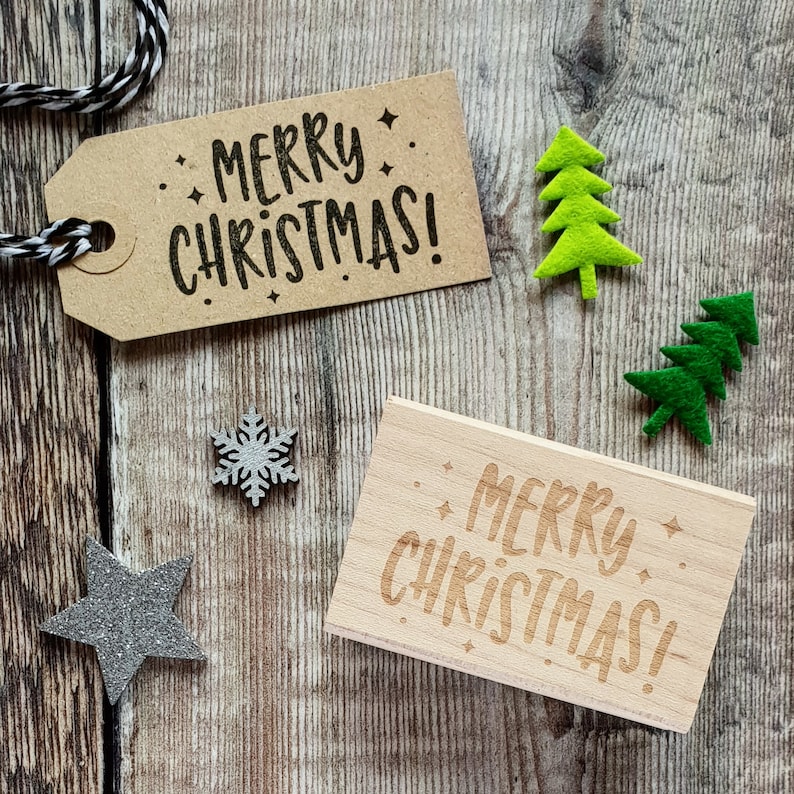 Merry Christmas Kitsch Rubber Stamp Quirky Font Sentiment Text Stocking Stuffer Filler Christmas Gift Craft Christmas Card image 1