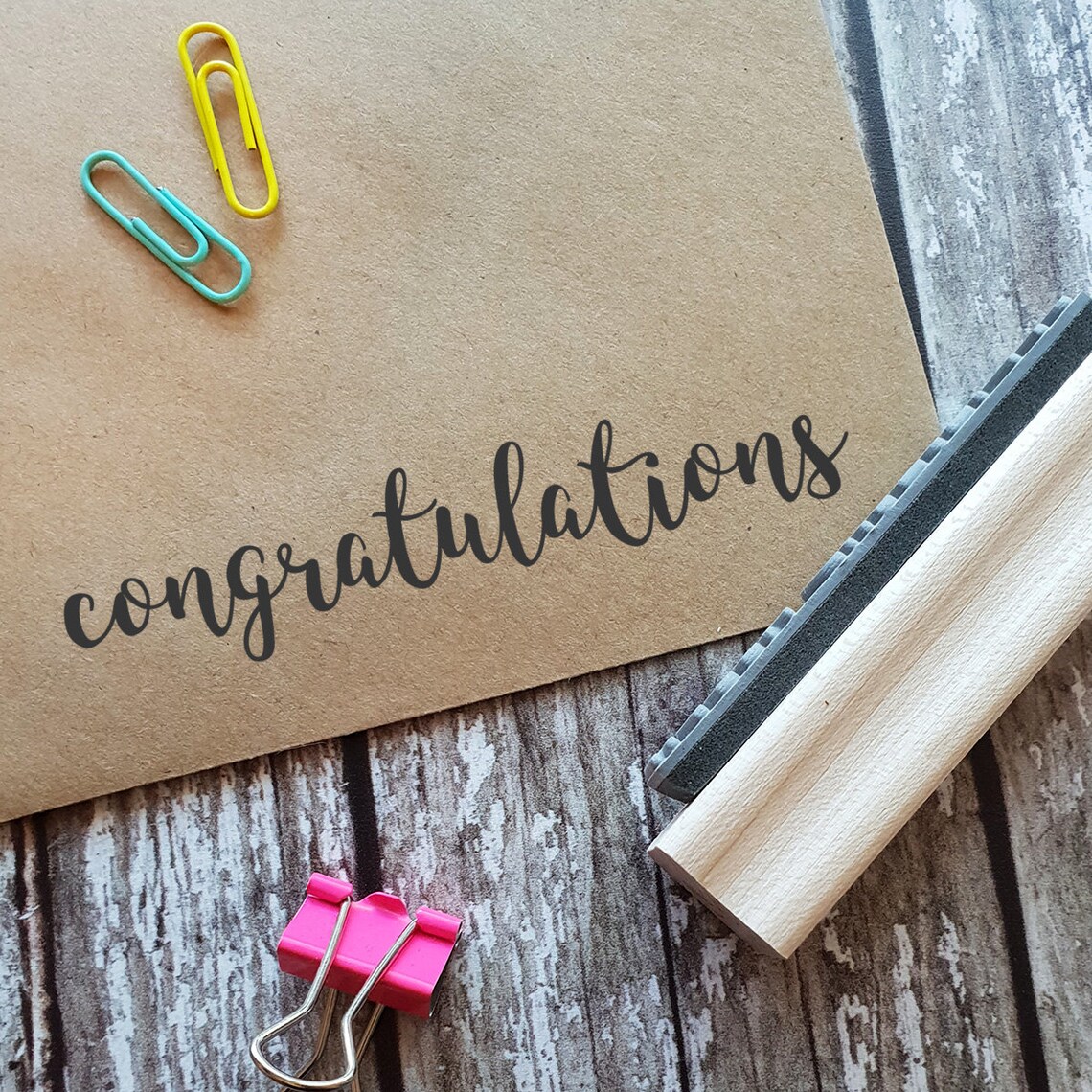 Congratulations Script Sentiment Text Rubber Stamp Lucky | Etsy