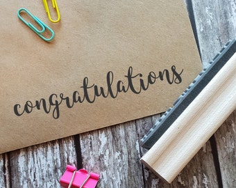 Congratulations Script Sentiment Text Rubber Stamp  Lucky Stamper - Best Wishes - Celebration - Card Making - New Job - Exams - Graduation