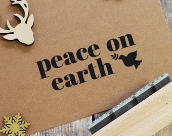 Christmas Peace On Earth Contemporary Font Rubber Stamp