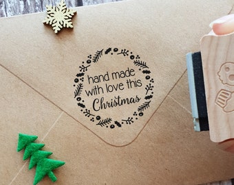 Hand Made With Love This Christmas Rubber Stamps - DIY Christmas Gift Stamp Tag - Handmade Christmas Stamp - Hand Made Label