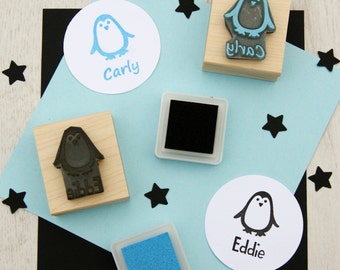 Personalised Children's Penguin Rubber Stamp