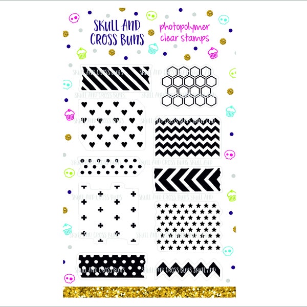 Planner Stamps - Washi Patterns Rubber Stamp Set - Clear Stamps - Bullet Journal - Photopolymer Acrylic Stamp -  Background  - Chevron Star