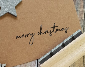 Merry Christmas Handwritten Font Rubber Stamp