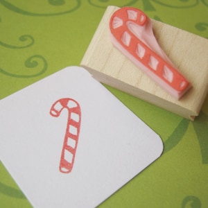 Candy Cane Christmas Stamp - Rubber Stamper - Stocking Stuffer - Gift for Foodie - Sweet Candy - Christmas Card Making