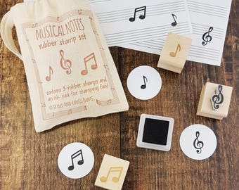 Musical Notes Rubber Stamp Set - Music Stamper - Crotchet Stamp - Treble Clef - Quaver Stamp - Gift for Musician - Music Teacher Present