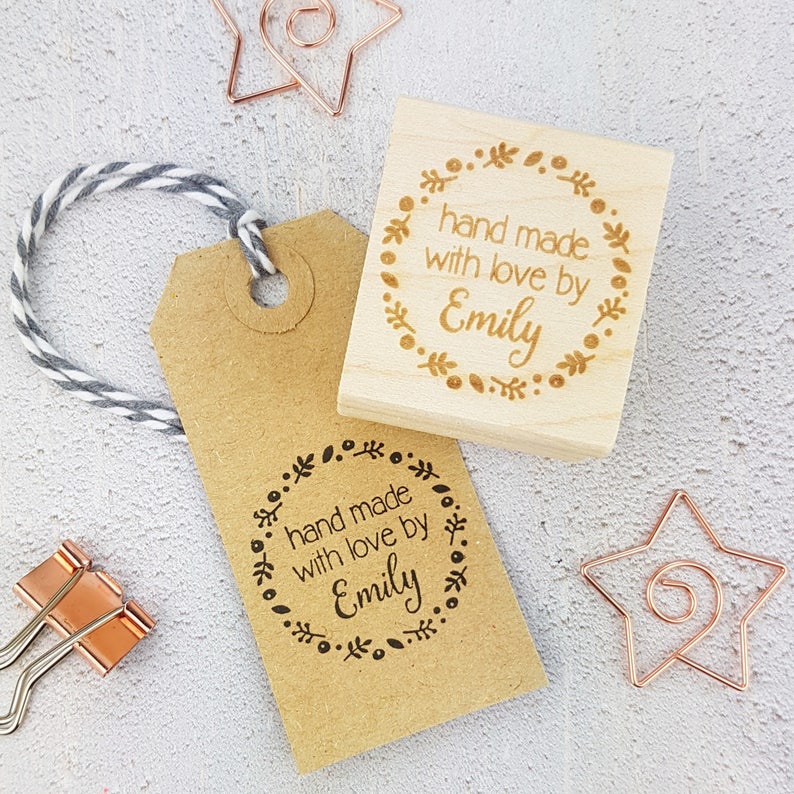 As seen on This Morning Personalised Floral Hand Made With Love By Rubber Stamps Handmade By Stamp Hand Made Label image 1