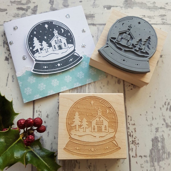 Christmas Snowglobe Rubber Stamp  - Christmas Stamper - Christmas Scene - Hat Scarf -  Card Making - Church - Scrapbooking - Contemporary