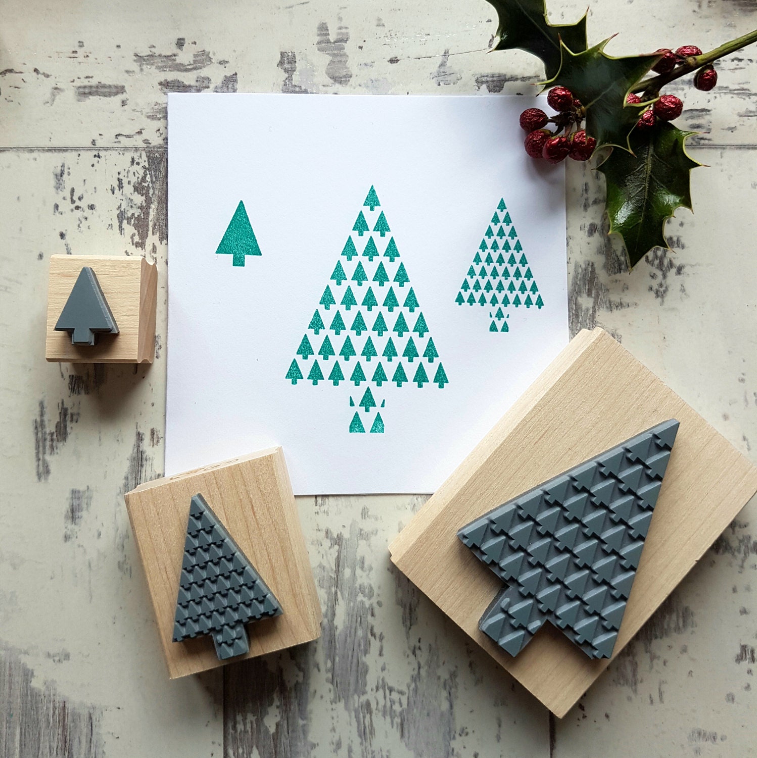 Christmas Geometric Tree Rubber Stamp - Christmas Tree Stamper - Wrap -  Card Making - Pattern - Scrapbooking - Contemporary Stamp