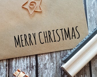 Merry Christmas Rubber Stamp - Skinny Font Sentiment Text Small Rubber Stamp - Scrapbooking - Festive Stamper - Christmas Card Making