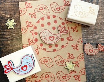 Christmas Scandi Bird Rubber Stamp